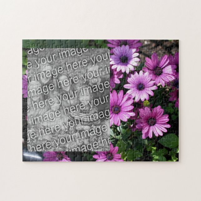 Purple African Daisy Flowers Frame Add Your Photo Jigsaw Puzzle (Horizontal)