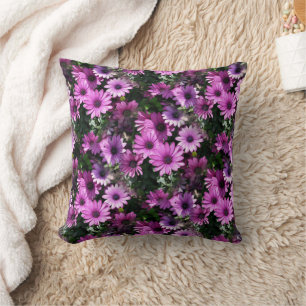 Purple African Daisy Flowers Nature Pattern Throw Pillow