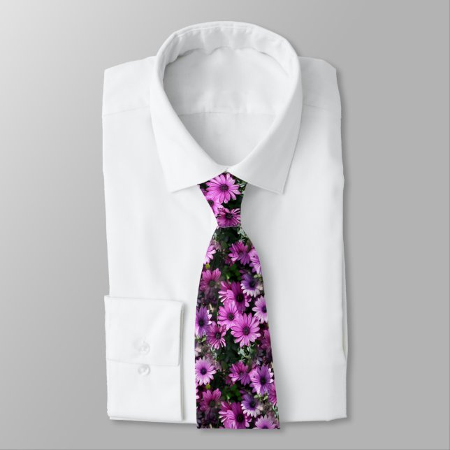 Purple African Daisy Flowers Nature Pattern     Tie (Tied)