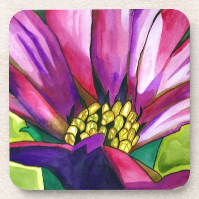 Purple African Daisy watercolor art flower Coaster (Front)