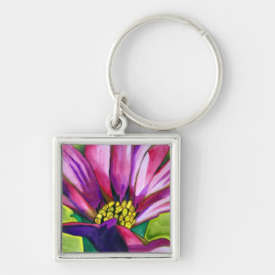 Purple African Daisy watercolor art flower Keychain
