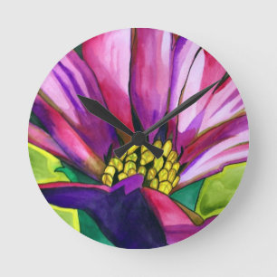 Purple African Daisy watercolor art flower Round Clock