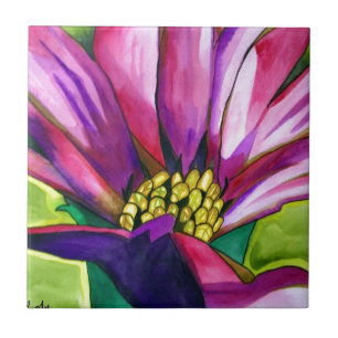 Purple African Daisy watercolor art flower Tile