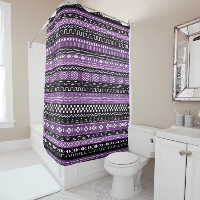 Purple African Ethnic Tribal Shower Curtain (In Situ)