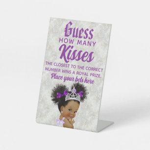 Purple Afro Puff Princess  How Many Kisses Game Pedestal Sign