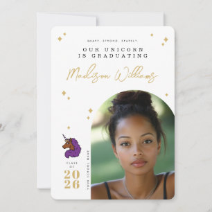 Purple Afro Unicorn Graduation Announcement