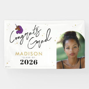 Purple Afro Unicorn Graduation Banner