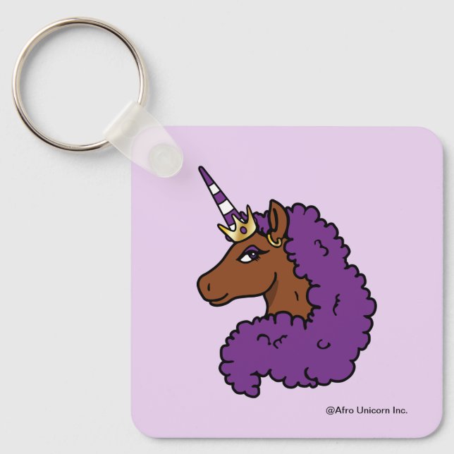 Purple Afro Unicorn Keychain (Front)