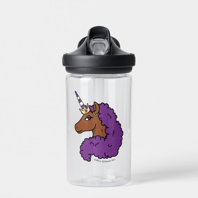 Purple Afro Unicorn Water Bottle (Front)