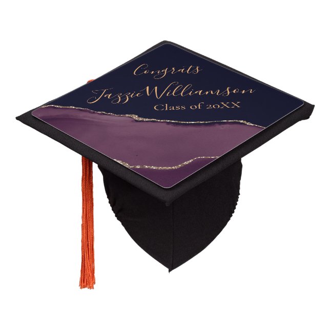 Purple Agate Congrats Class of Elegant Graduation Cap Topper (Angled)