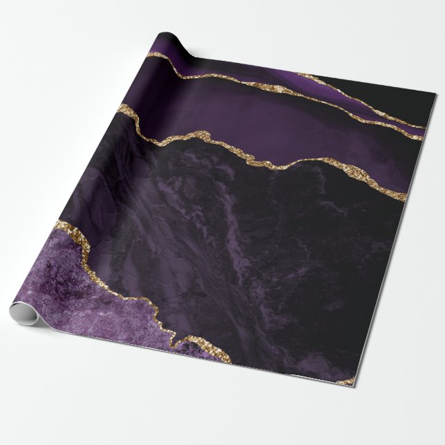 Purple Agate Faux Gold Glitter Wrapping Paper (Unrolled)