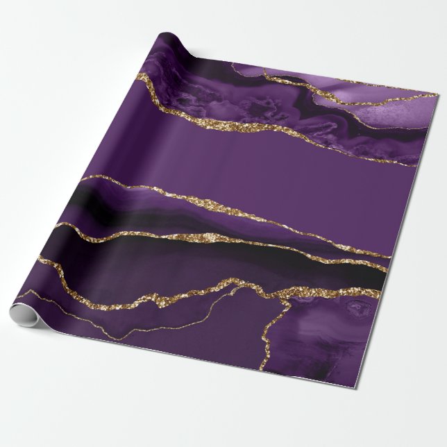 Purple Agate Faux Gold Glitter Wrapping Paper (Unrolled)