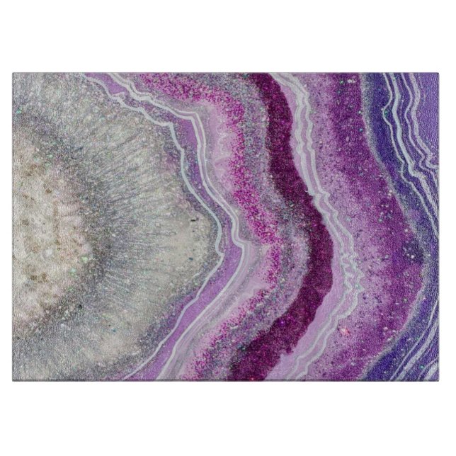 Purple Agate Geode Crystal Marble Modern Elegant  Cutting Board (Front)
