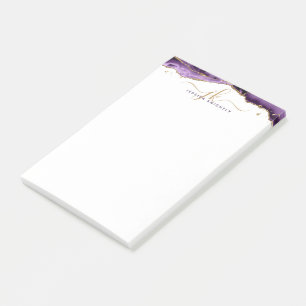Purple Agate Geode Gold Glitter Script Monogram Post-it Notes
