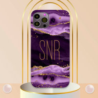 Purple Agate Geode Monogram Name Gold Glitter