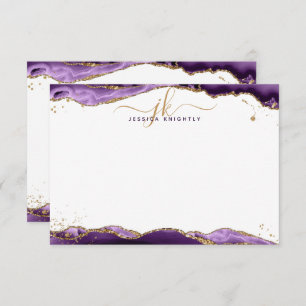 Purple Agate Geode Script Monogram Gold Glitter Card