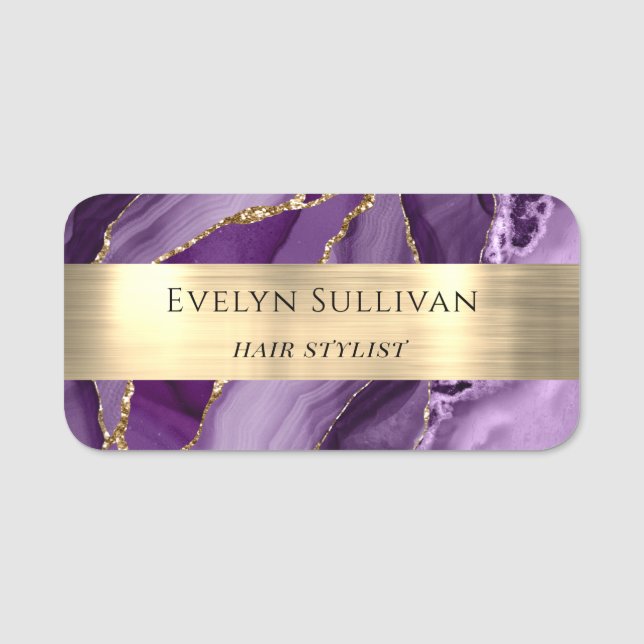 Purple Agate Gold Foil Name Tag (Front)