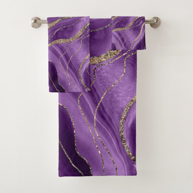 Purple Agate Gold Glitter Glam #1 Bath Towel Set (Insitu)