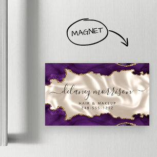 Purple Agate Gold Glitter Ivory Luxury Magnetic Business Card