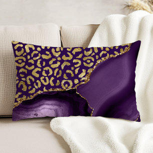 Purple Agate Gold Glitter Leopard Spots Accent Pillow
