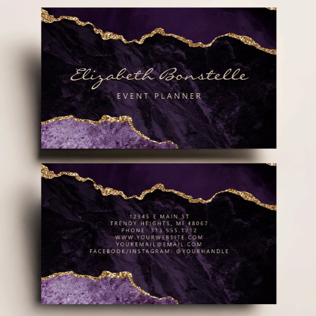 Purple Agate Gold Glitter Luxury Business Card (Creator Uploaded)