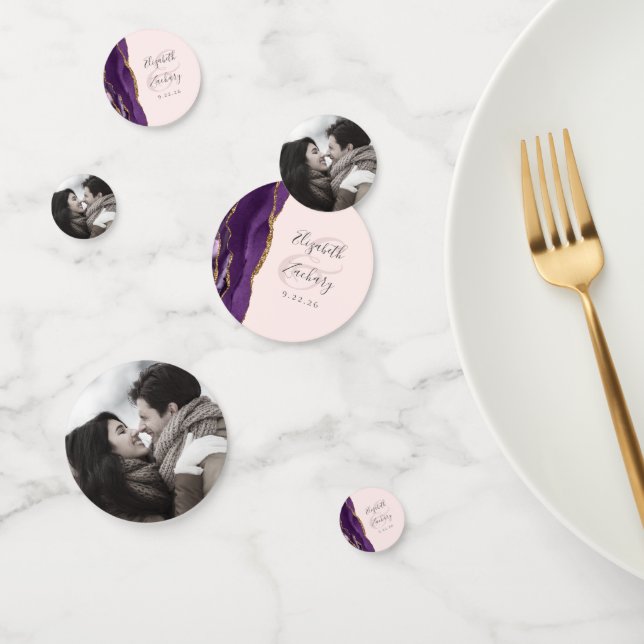 Purple Agate Gold Glitter Photo Blush Wedding Confetti (Group)