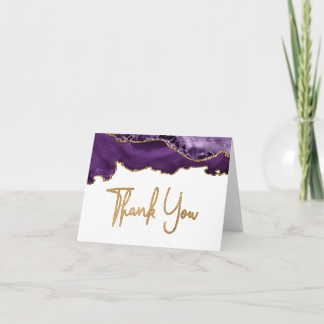 Purple Agate Gold Script Thank You Card (Front)