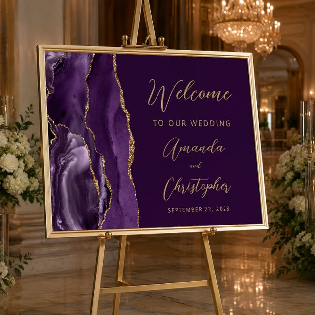 Purple Agate Gold Script Wedding Welcome Poster (Creator Uploaded)
