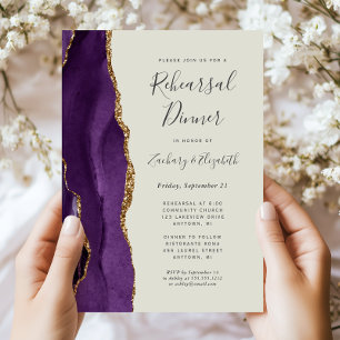 Purple Agate Ivory Wedding Rehearsal Dinner Invitation