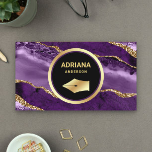 Purple Agate Lawyer Attorney Gold Pen Nib Business Card