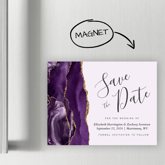 Purple Agate Lilac Wedding Magnetic Save the Date (Creator Uploaded)