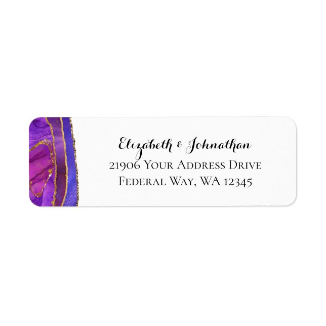 Purple Agate Modern Watercolor Gold Address (Front)