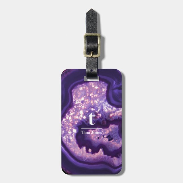 Purple Agate Monogram Luggage Tag (Front Vertical)