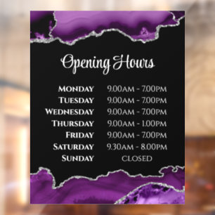 Purple Agate Opening Hours Window Cling