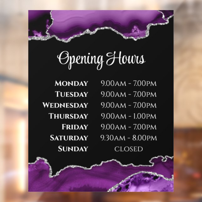 Purple Agate Opening Hours Window Cling (Sheet 2)