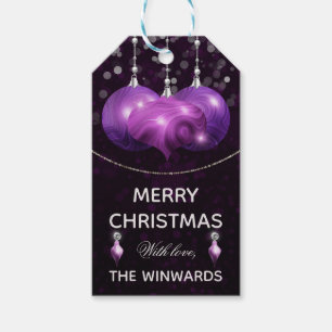 Purple Agate & silver Baubles Merry Christmas Gift Tags