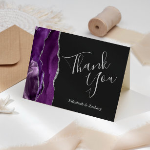 Purple Agate Silver Dark Wedding Thank You Card