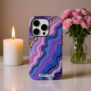 Purple Agate Waves with Gold iPhone 16 Pro Case