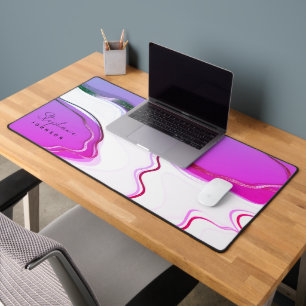 Purple Agate with Marble & Monogram Personalized Desk Mat