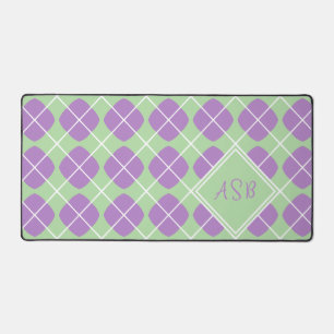 Purple Agyle Pastel Mint Modern Monogram Desk Mat
