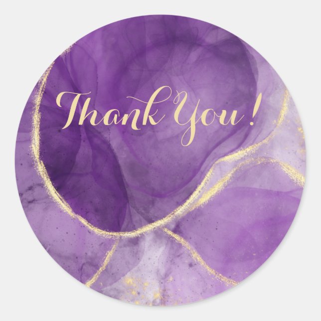 Purple Alcohol Ink Art Round Thank You Sticker (Front)