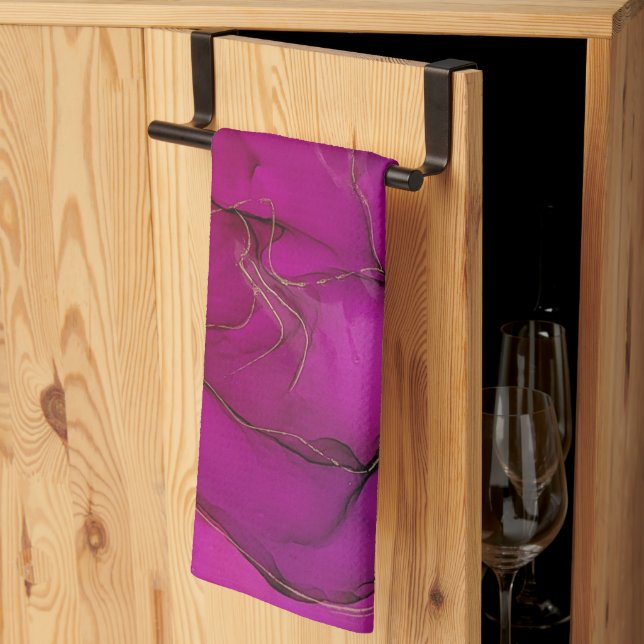 Purple alcohol ink kitchen towel (Thirds Fold)