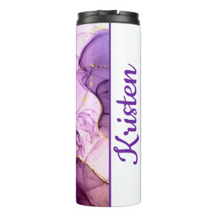 Purple Alcohol Ink With Gold Name Thermal Tumbler