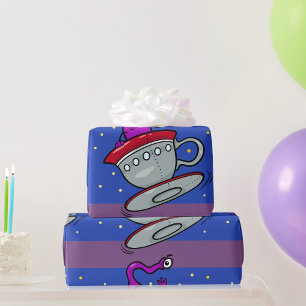 Purple Alien in Teacup Spaceship Wrapping Paper