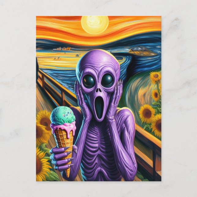 Purple Alien Screams Ice Cream Melts Postcard (Front)