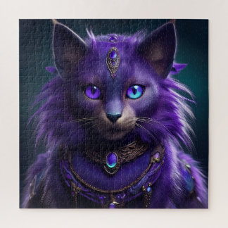 Purple Alien Space Cat Wearing Jeweled Armor Jigsaw Puzzle