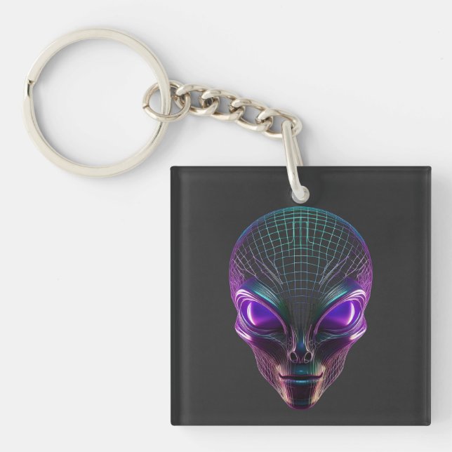 Purple Alien With Luminous Eyes Keychain (Front)