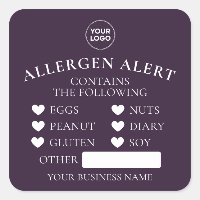 Purple Allergy Alert Bakery Cake Food Sticker (Front)