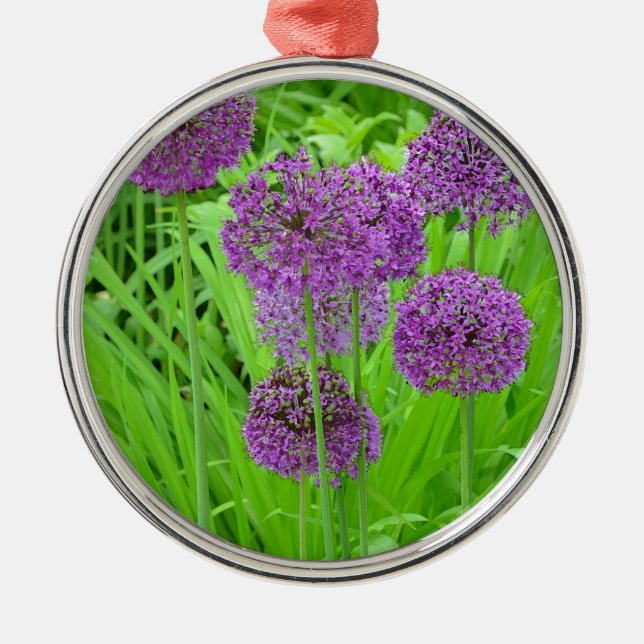 Purple allium flower garden metal ornament (Front)