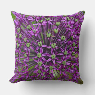 Purple allium flower print throw pillow